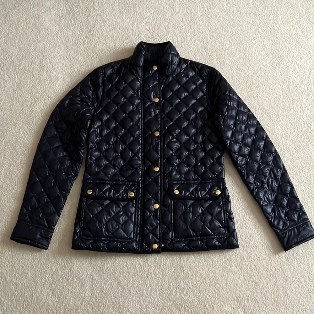 J Crew Quilted Jacket in Navy Blue